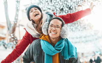 College students enjoying winter weather